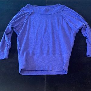 We The Free long sleeve blue top with wide neck and raw seams, size M